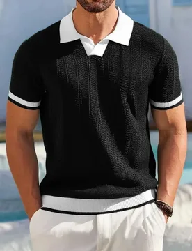 Summefashion Patchwork Knitted Polo Shirts Men Business Casual Turn Down Collar Knit Polos Male Vintage Short Sleeve Tees Tops - Aliexpress - FashionsVida