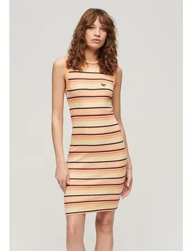 Robe Courte Sans Manches Rib Bodycon Varsity Orange Stripe XS - Superdry - FashionsVida