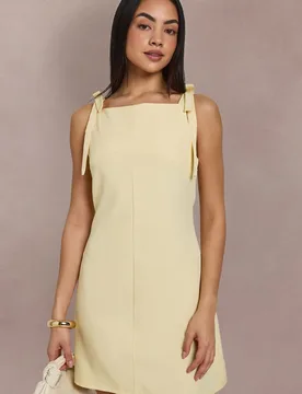 Womens Bow Detail Tailored Mini Dress - Yellow - Size 14 Uk - Boohoo - FashionsVida