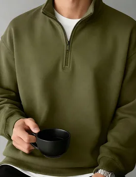 Sudadera casual de manga larga con cuello alto, cremallera y media cartera, versátil para el día a día en otoño/invierno M - Shein - FashionsVida