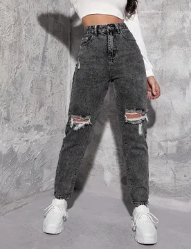 Jeans mom desgarro de talle alto S - Shein - FashionsVida