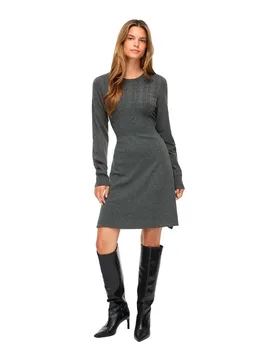 Vestito Corto A Maniche Lunghe Kerry Dark Grey Melange L - Vila - FashionsVida
