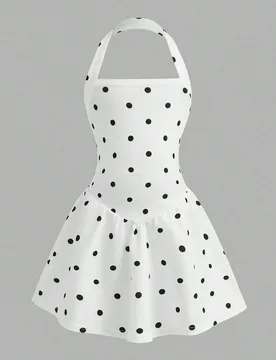 Vestido casual de moda para niña joven con cuello halter y línea A con lunares - Shein - FashionsVida