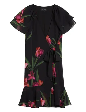 Women's Fascia Short Sleeve V-neck Mini Dress in Black Size: 14 - Black - Size: 14 - Ted baker - FashionsVida