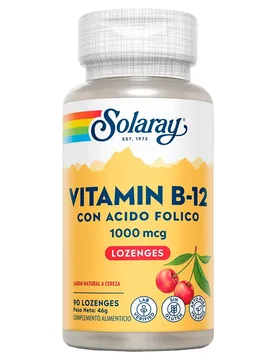 Vitamina B-12 + Acido Folico 1000mcgr 90 Unità - Solaray - FashionsVida