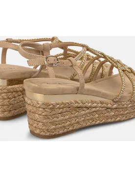 Sandalias de cuña de mujer de esparto con tiras con transfer y cierre de hebilla - Alma en Pena - FashionsVida
