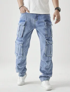 Jeans cargo de pierna recta de lavado casual para hombres XXL - Shein - FashionsVida