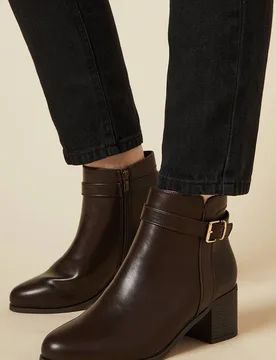 Women's Good For The Sole: Wide Fit Moira Material Mix Medium Block Heel Ankle Boots in Brown Size: 3 - Brown - Size: 3 - Dorothy perkins - FashionsVida