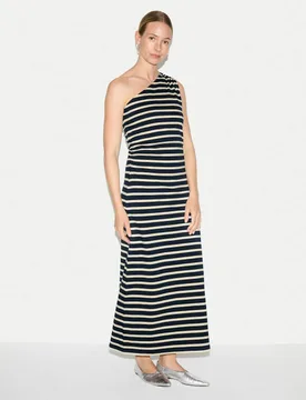 Pure Cotton One Shoulder Maxi Column Dress Navy Mix female - Jigsaw - FashionsVida