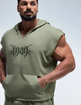 Herren Herren Aktiv Kastenförmiger Ärmelloser Kapuzenpullover Mit V-Ausschnitt Olive Größe XL - boohooMAN - FashionsVida