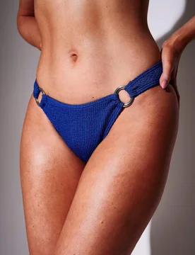 Crinkle Textured Ring Detail Bikini Bottoms Cobalt female - South Beach - FashionsVida
