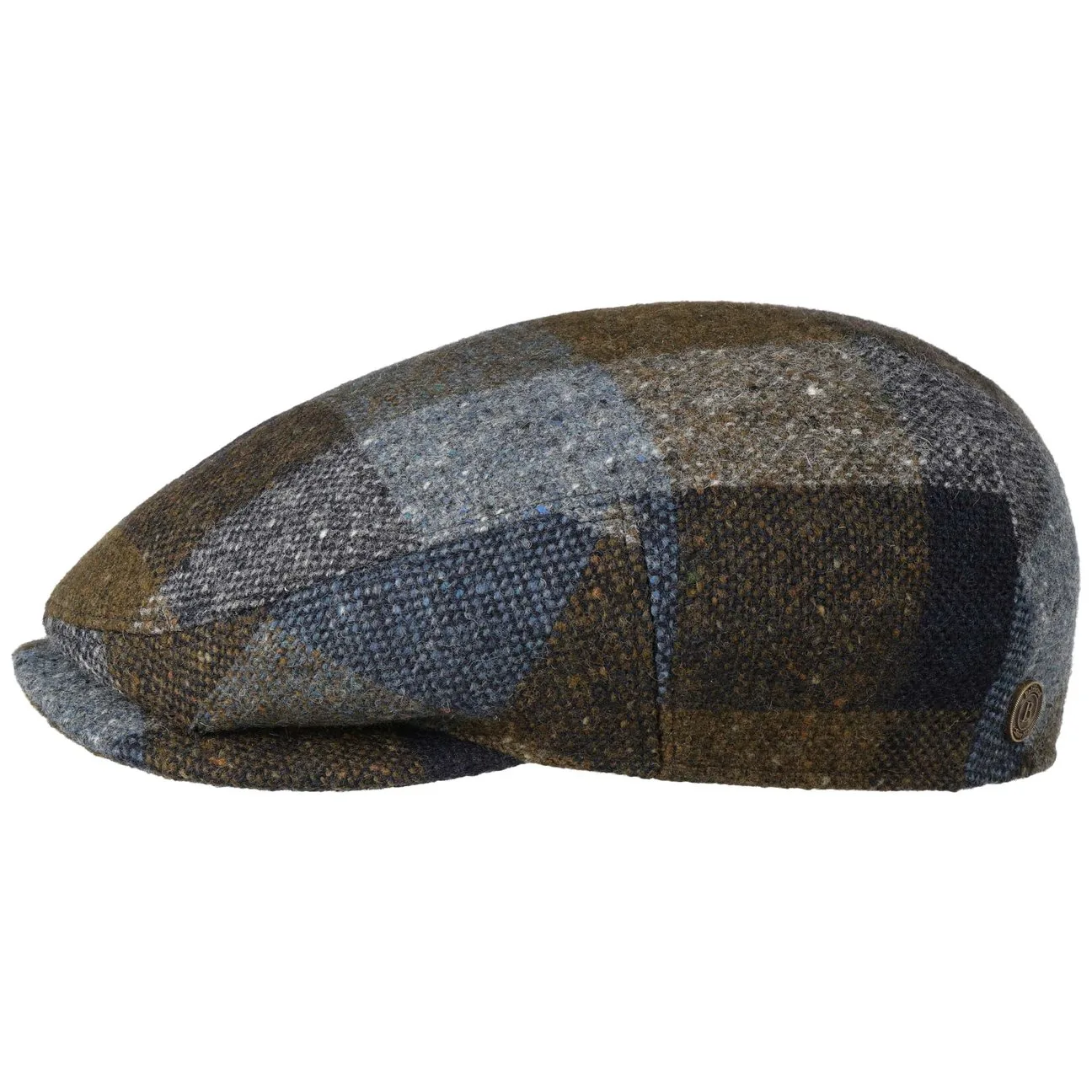 Wool Check Driver Flat Cap by - blue-olive - Size: S (54-55 cm) - Balmoral - FashionsVida
