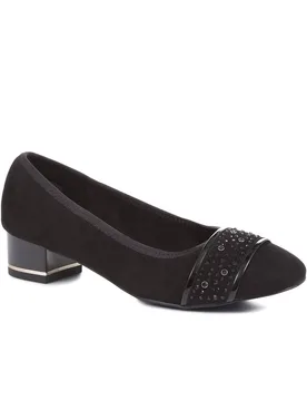 Women's Block Heeled Court Shoes in Black Size: 3 - Black - Size: 3 - Pavers - FashionsVida