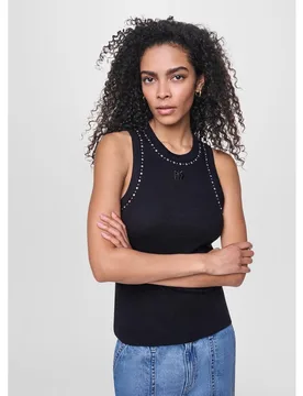 Top sin mangas de mujer con cuello redondo y detalle de tachuelas - DKNY Jeans - FashionsVida