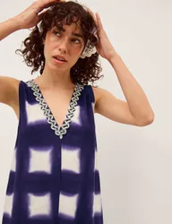 Geometric Tie Dye V-Neck Relaxed Jumpsuit Navy Mix female