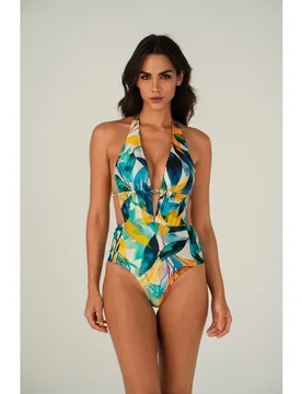Bañador de mujer escote redondo estampado con relleno - Lua Morena - FashionsVida