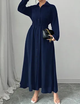 Vestido casual de manga larga con cintura ajustada y botones frontales en unicolor para mujer S - Shein - FashionsVida