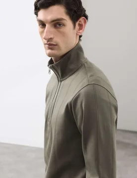 Pure Cotton Drop Needle Striped Half Zip Jacket Dark Olive male - Autograph - FashionsVida