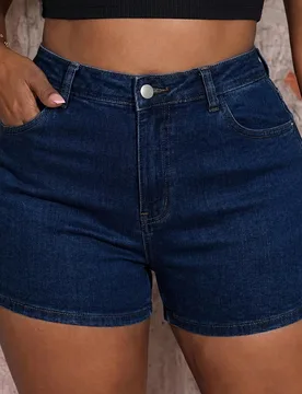 Shorts de mezclilla azul oscuro talla grande, shorts casuales ajustados elásticos para vacaciones, vaqueras para mujeres, ropa occidental para mujere - Shein - FashionsVida