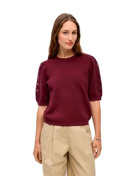 Pull à Manches Courtes Yuki Knit Windsor Wine / Embroidery M - Object - FashionsVida