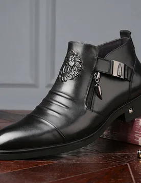 Botas de tobillo para hombre, diseño con relieve de león, decoración con cremallera y hebilla, zapatos de vestir formal y casual de negocios - Shein - FashionsVida
