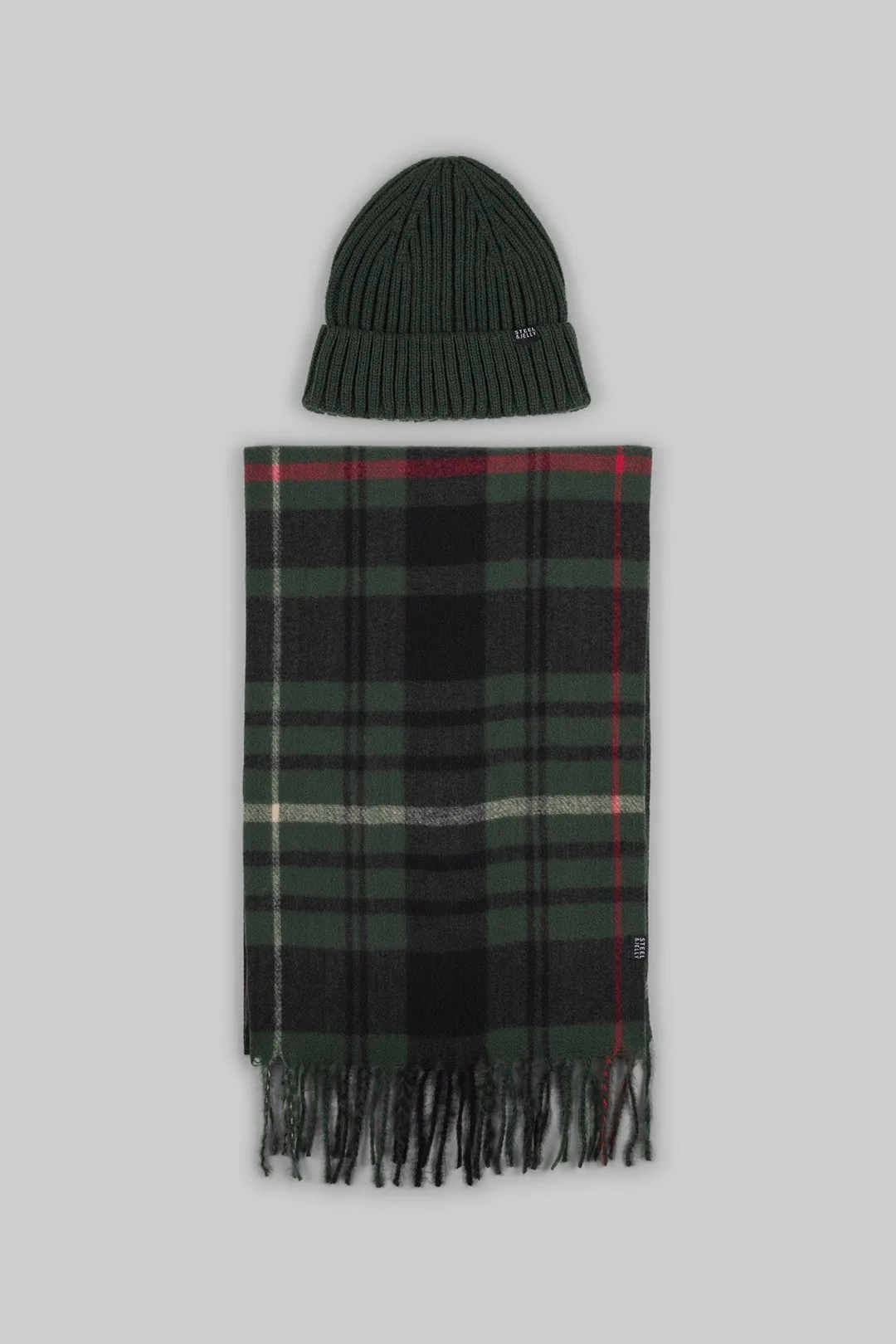Mens Beanie and Checked Scarf Set - - Size: ONESIZE - Steel & Jelly - FashionsVida
