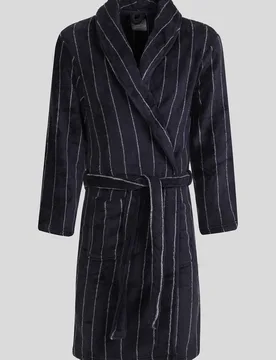 Portland Mens Striped Fleece Dressing Gown - Steel & Jelly - FashionsVida