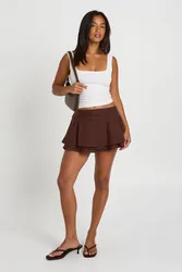 Womens Petite Linen Look Rara Skirt - Brown - Size 8 Uk