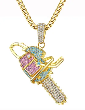 VANAXIN Iced Out Chainsaw Pattern Pendant for Men Cubic Zirconia 14k Gold Plated Accessories Jewelry - Aliexpress - FashionsVida