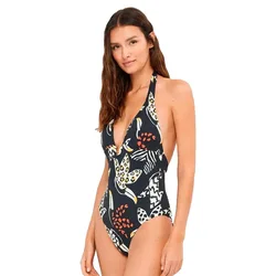 Printed V-neck Swimsuit Printed XL Women