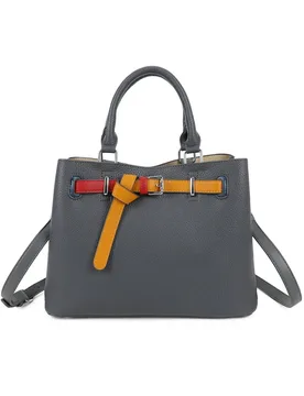 Women's Beltline Muse Triple Compartments PU Leather Top Handle Crossbody Bag in Dark Grey - Dark Grey - Size: One Size - Fontanella Fashion - FashionsVida