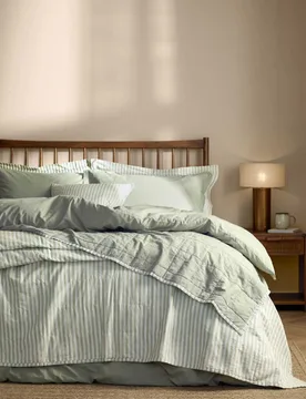 Hebden Washed Striped Quilted Bedspread Sage - YARD - FashionsVida