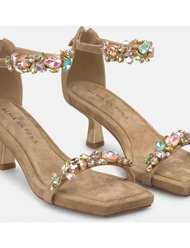Sandalias de tacón de mujer con tira delantera y tobillo con detalle de pedrería - Alma en Pena - FashionsVida