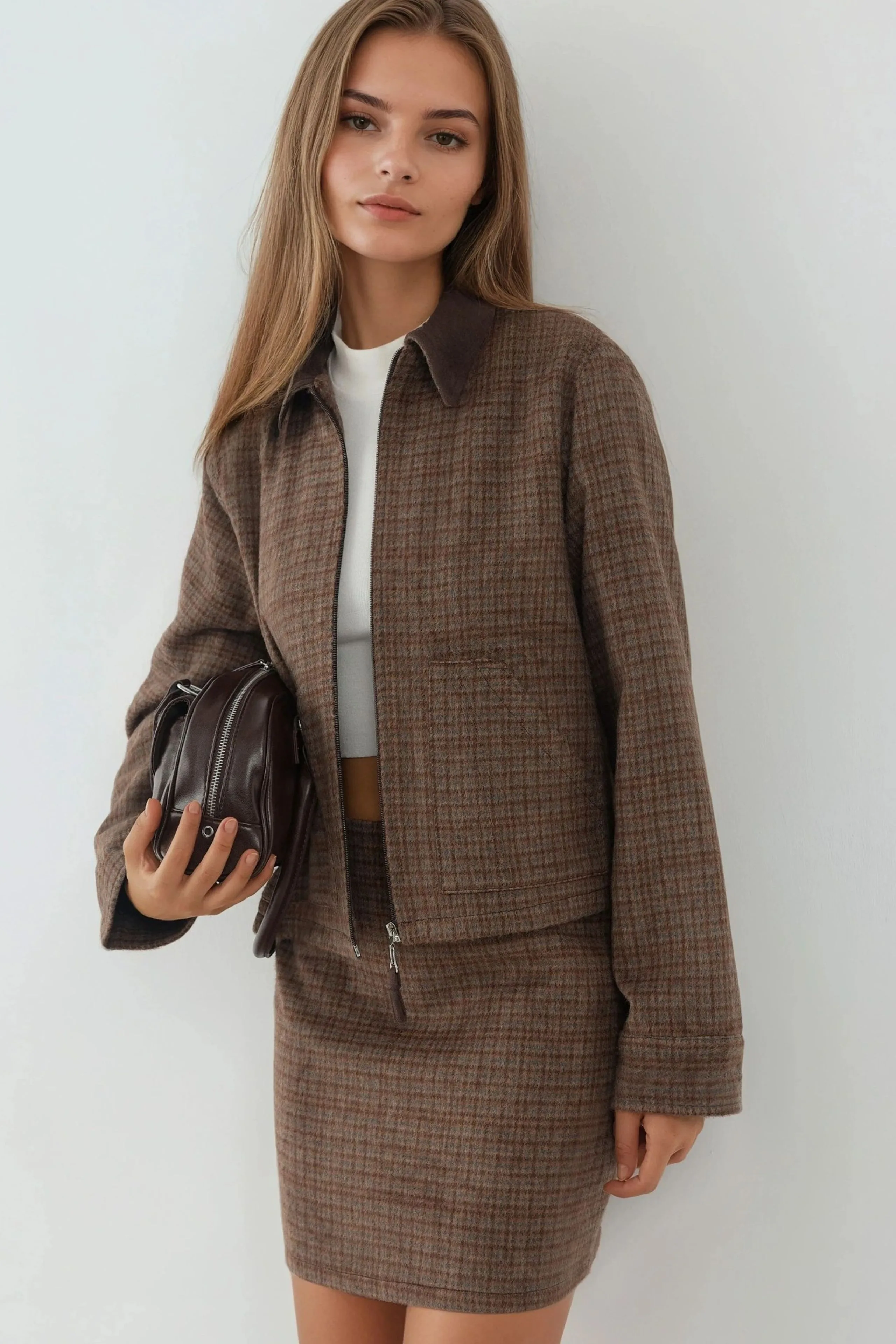 Womens Plaid Patterned Wool Blend Jacket With Suede Collar - Multicolour - Size 2xl - Hiccup - FashionsVida