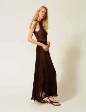 Robe longue en maille et crêpe georgette plissé - TWINSET - FashionsVida