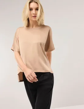 Blusenshirt aus Satin, #noch offen: Größenlauf, Farbe Beige, 48, weichfließend atmungsaktiv Damen - Walbusch - FashionsVida