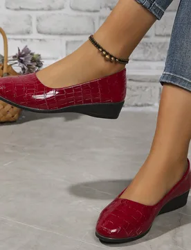 Zapatos de cuña elegantes con relieve de cocodrilo para mujer, adecuados para uso casual, entretenimiento, moda, vacaciones y uso diario CN38 - Shein - FashionsVida