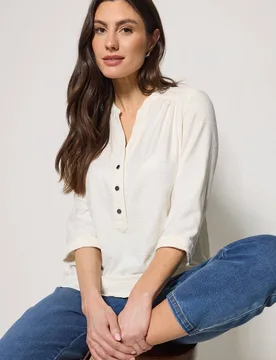 Women's Jacquard Detail Half Placket Shirt in Ivory Size: 18 - Ivory - Size: 18 - M&Co - FashionsVida