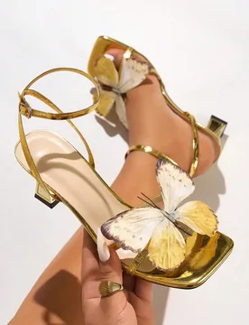 Sandalias de tacón alto para mujer, tacones de gatito, fiesta, banquete, caminata al aire libre, discoteca, pasarela, boda, dorado EUR38 - Shein - FashionsVida