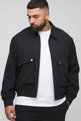 Herren Plus Boxy Technical Utility Cargo-Taschen Harrington Jacke Black Größe 2XL