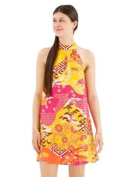 Robe Courte Sans Manches Printed Gold Pink Stork Cloud XL - Superdry - FashionsVida