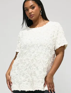 Women's Textured Abstract Blouse in White Size: 20 - White - Size: 20 - Yours - FashionsVida