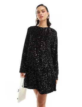 Womens Sequin Mini Dress With Ribbon Bow Back In Black - Pieces - FashionsVida