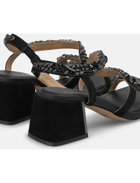 Sandalias de tacón de mujer con tira de serpiente con detalle pedrería y cierre de hebilla - Alma en Pena - FashionsVida