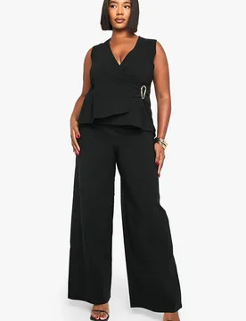 Womens Plus Gold Detail Waistcoat And Wide Leg Trouser - Black - Size 28 Uk - Boohoo - FashionsVida