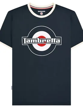 Mens Ss25 Ringer Logo T-Shirt (Dark Navy/silver) Cotton - Size 2xl - Lambretta - FashionsVida