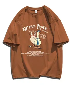 Gentleman Duck Print Cotton T-shirt American Cartoon Funny Casual Vintage T-shirt Round Neck Youth Retro Graffiti Loose Tops - Aliexpress - FashionsVida
