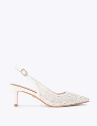 Mesh Daisy Low Heel Slingbacks White female