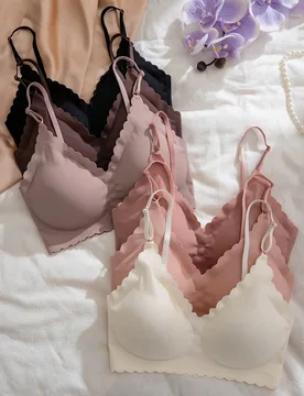Set de 6 piezas Conjunto de camiseta interior sin costuras con adorno ondulado, de material seda de hielo L - Shein - FashionsVida