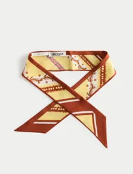 Pure Silk Printed Thin Scarf Yellow female